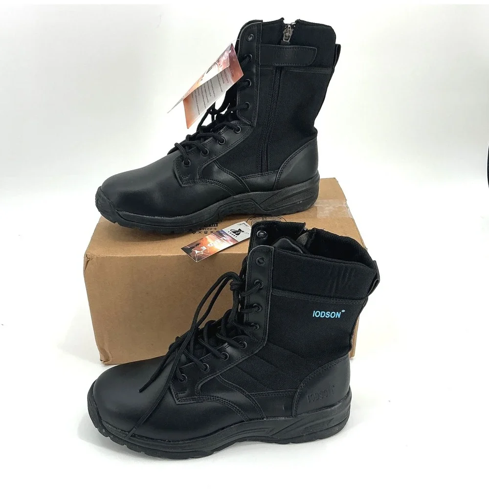 IODSON Men's Black Lace Up Side Zip‎ Combat Boots Size 9.5